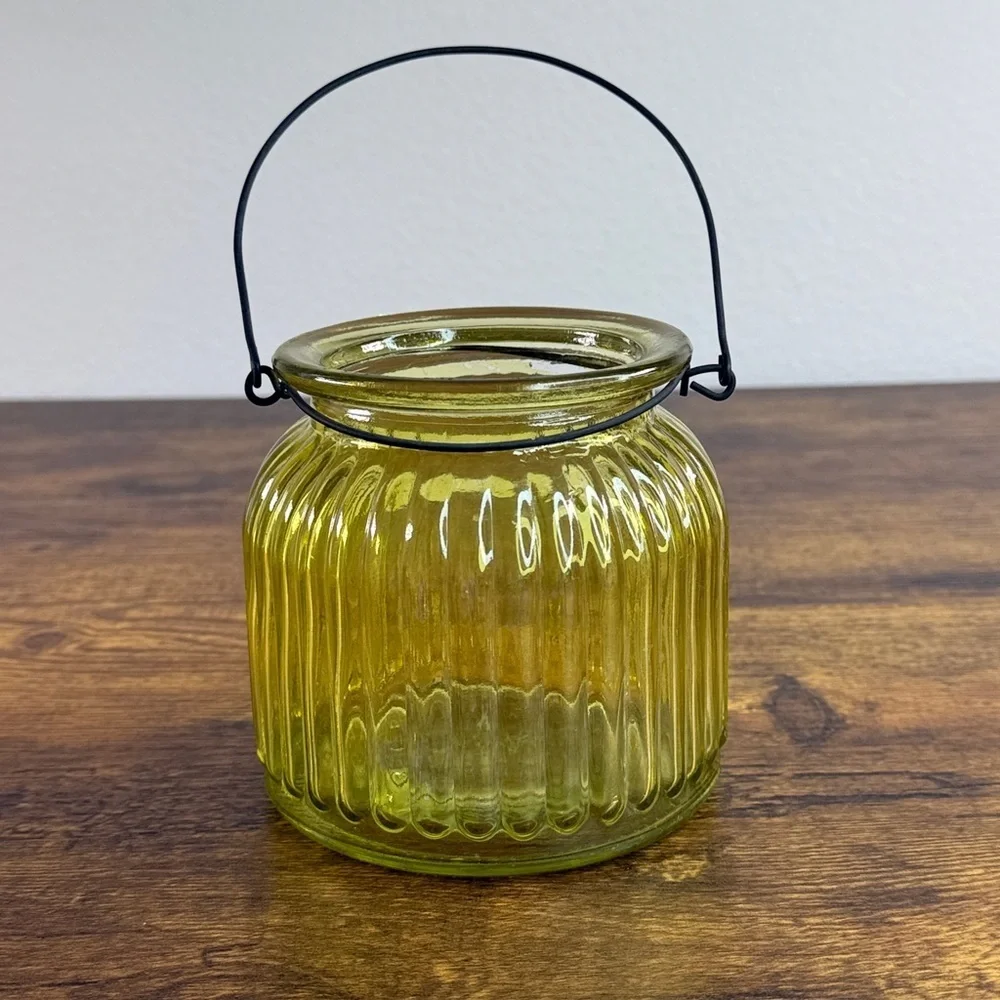 Ribbed Yellow Glass Candle Holder